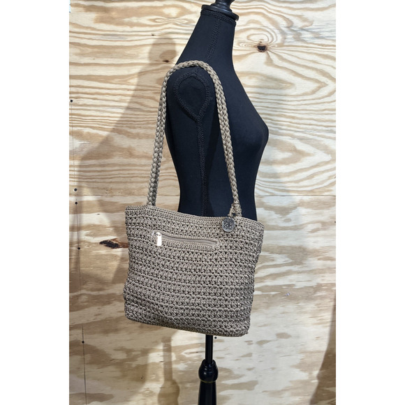 The Sak Original Brown Taupe Crochet Double Strap Shoulder Bag Boho Minimalist - Picture 3 of 16
